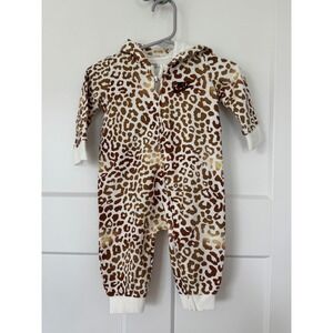 Nike Baby Girls Leopard Print Hooded Romper Gold White Brown 6M Jumpsuit Zip Up